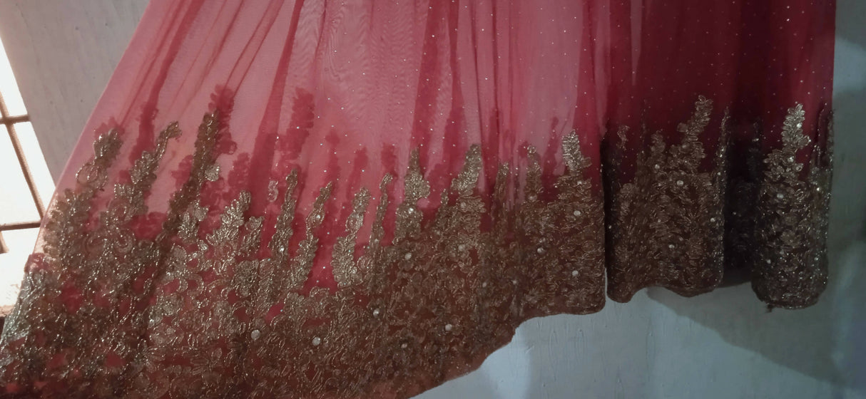 Pink net embroidered Maxi | Women Formals |Medium | Worn Once