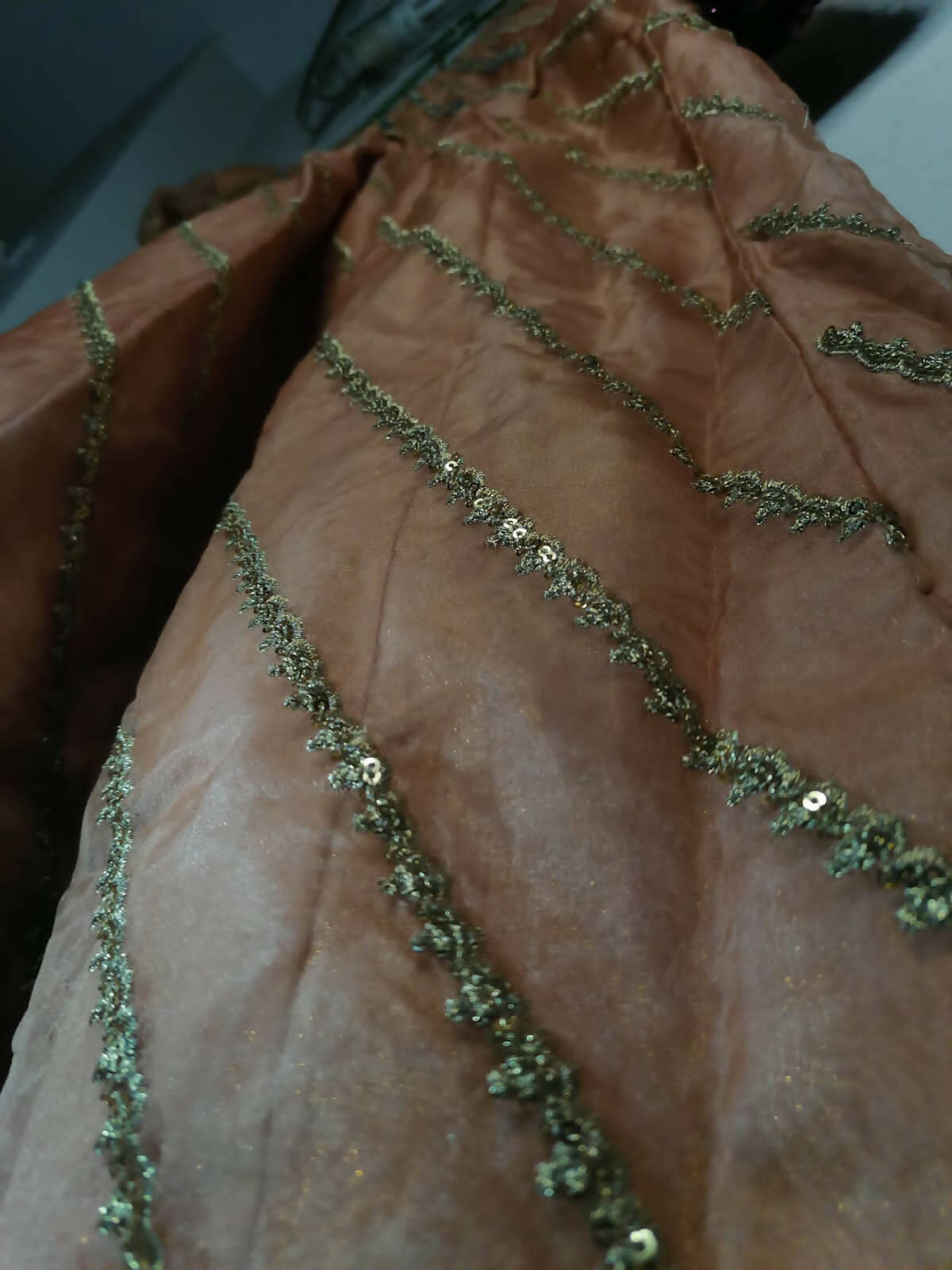 Peach Mirror Work Organza Frock | Women Frocks & Maxis | Medium | Worn Once