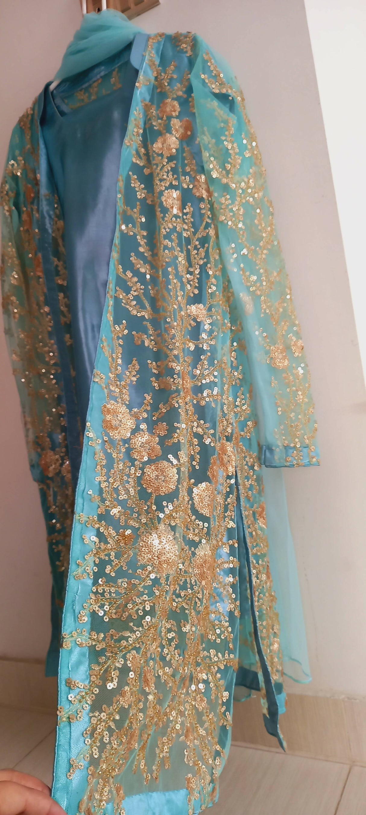 Skyblue & Gold 4 Pc Suit | Women Locally Made Formals | Medium | Worn Once