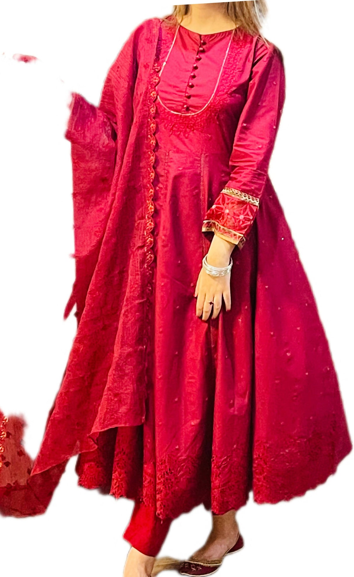 Maria B | Maroon 3pc Suit | Women Branded Formals | Small | Worn Once