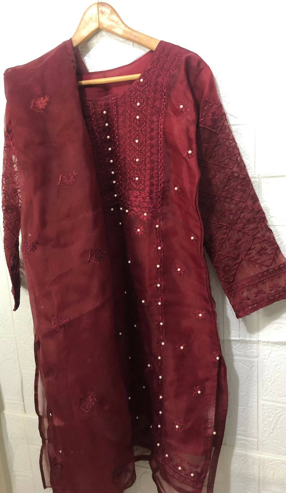 Maroon Embroidered Suit | Women Locally Made Formals | Medium | Worn Once