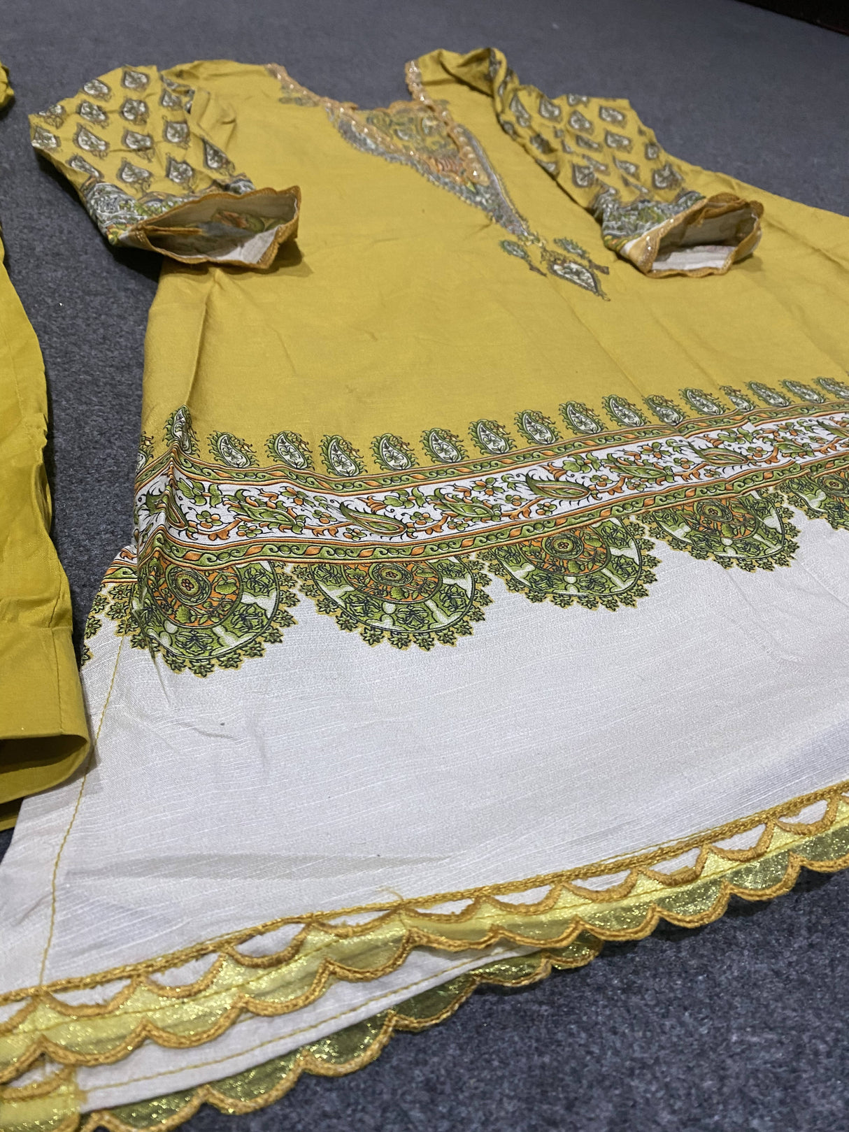 Ethnic | Mustard 3Pc Embellished suit | Women Branded Kurta | Small | Worn Once