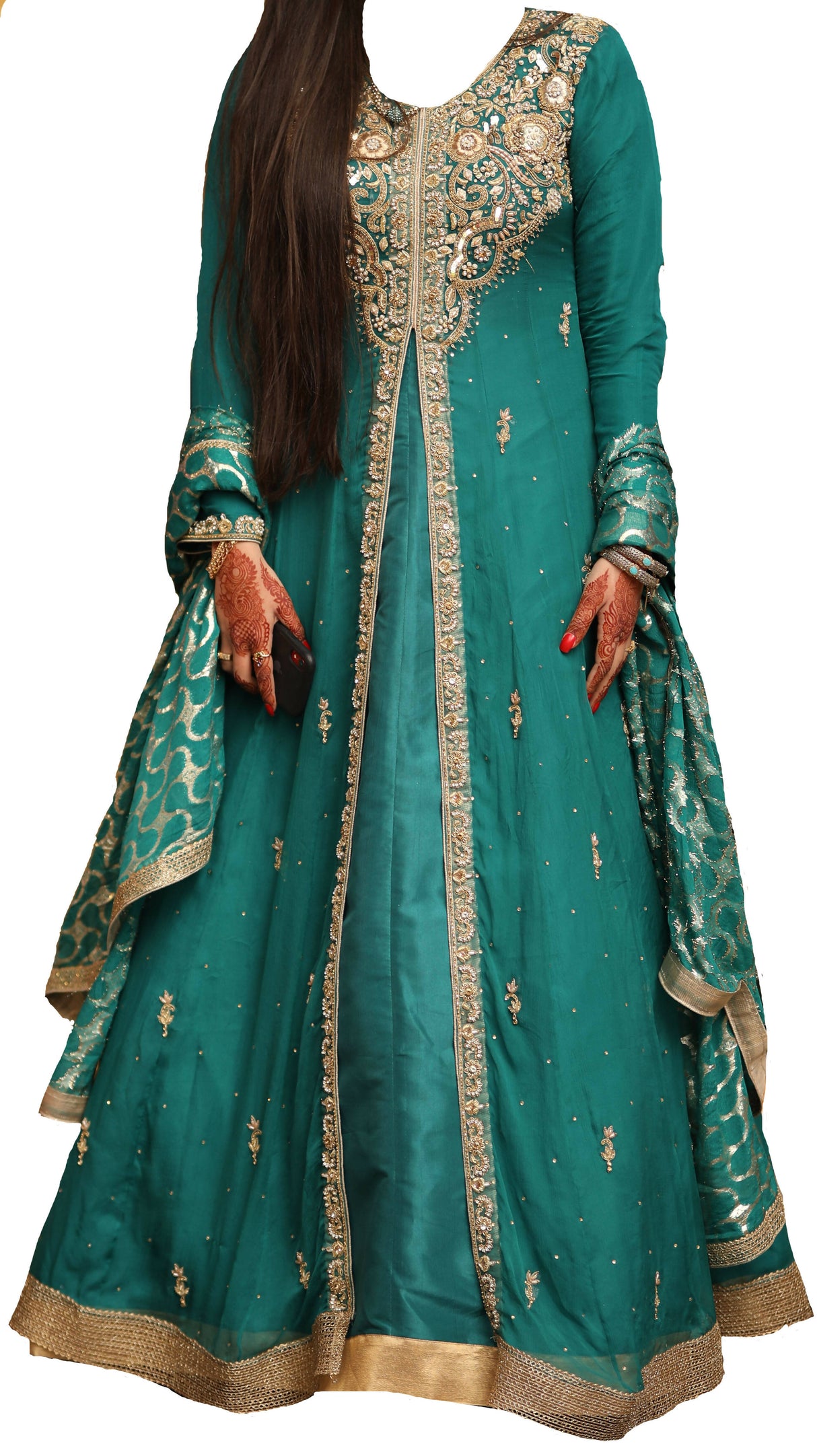 Turquoise Blue Embroidered Maxi | Women Frocks & Maxis | Medium | Worn Once