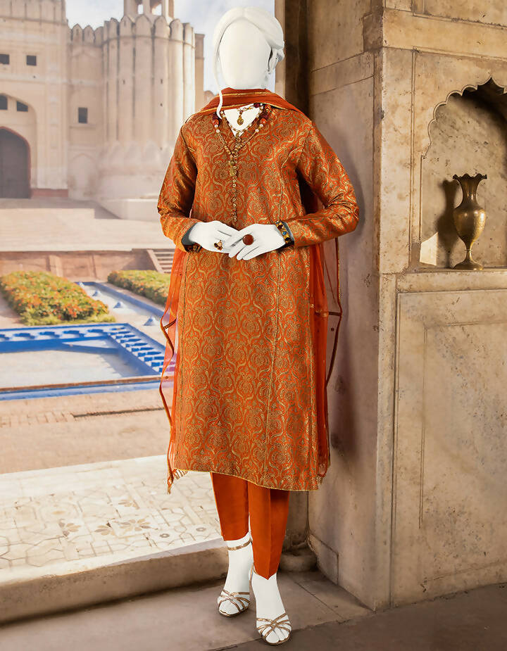 جے | آرام دہ اور پرسکون لباس 3pc سلی ہوئی (سائز: L ) | خواتین کا برانڈڈ کرتہ | ایک بار پہنا۔