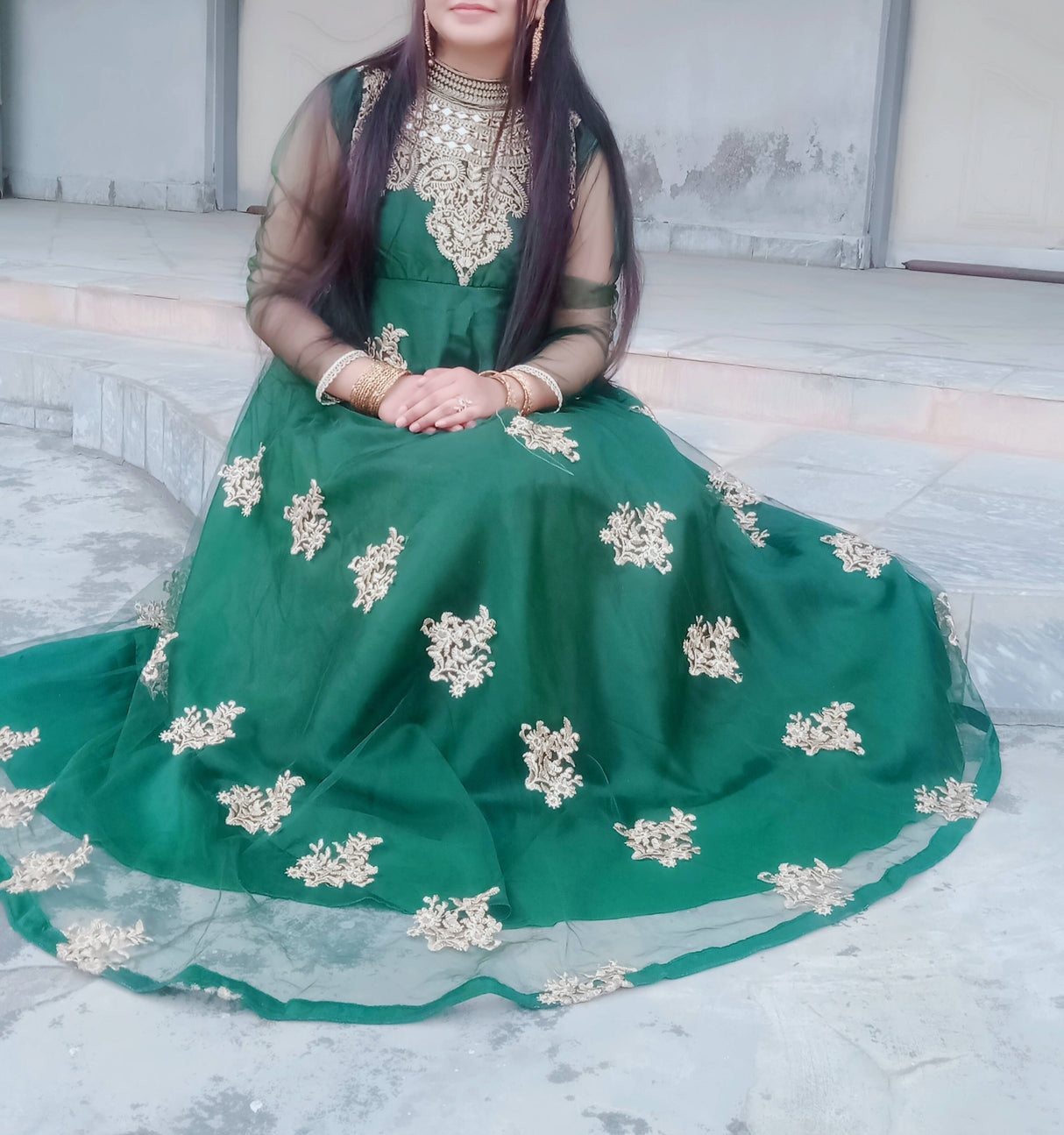 2 Pc Embroidered Maxi | Women Frocks & Maxis | Medium | Worn Once