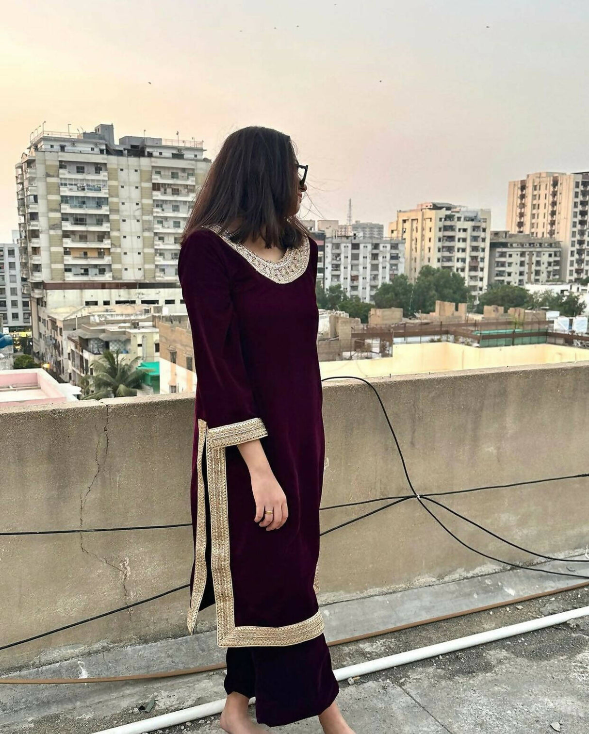 Velvet Suit with golden Detailing | Women Locally Made Formals | Medium | New