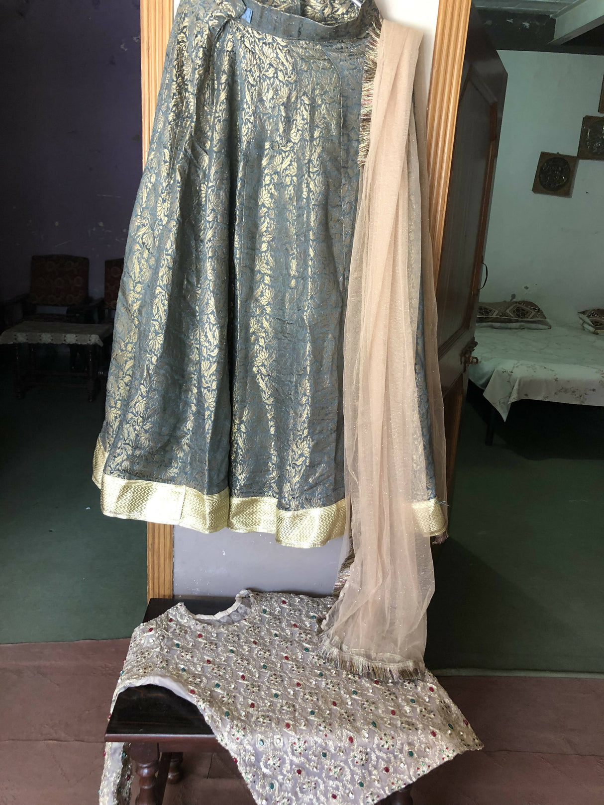 3 Pc Ghaghra Choli With Embroidery | Women Locally Made Formals | Medium | Worn Once