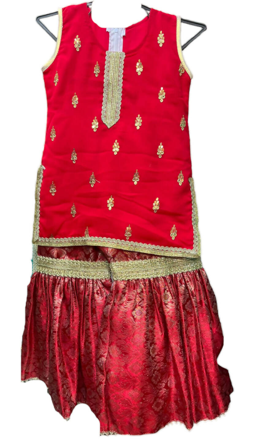 Red Gharara | Kids | Girls Shalwar Kameez | Size: 1-7 Yrs Brand New