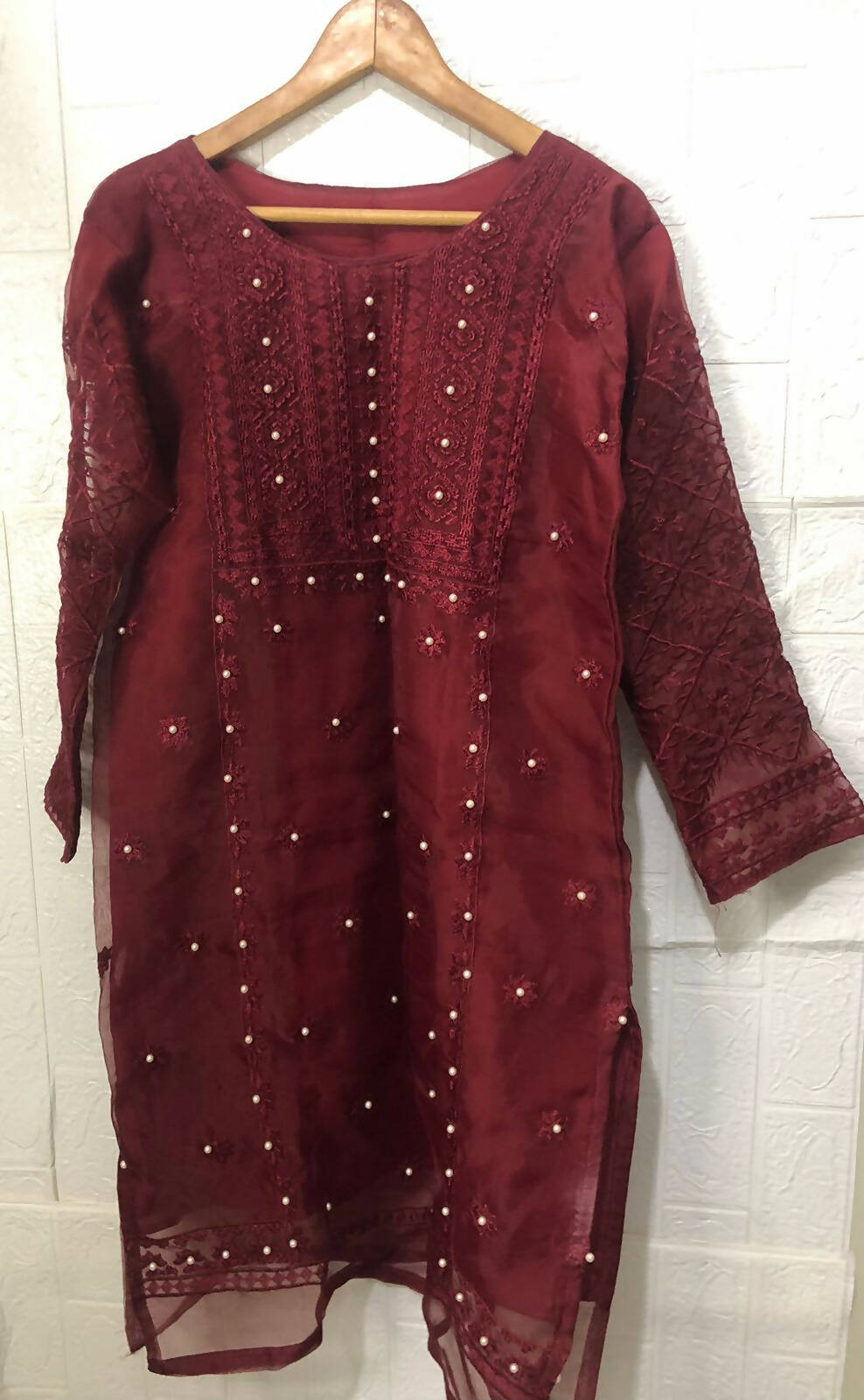 Maroon Embroidered Suit | Women Locally Made Formals | Medium | Worn Once