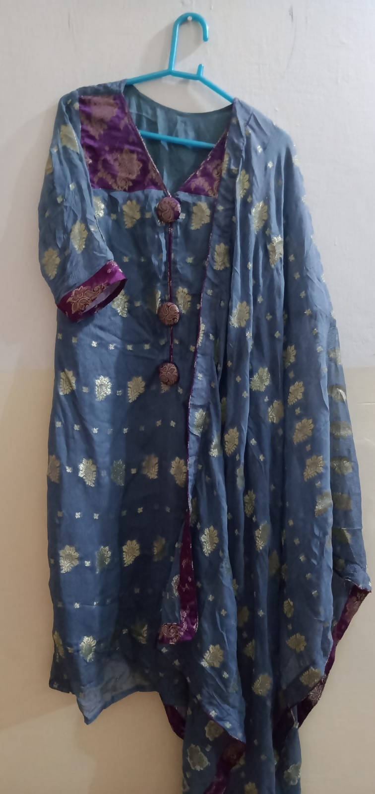 Blue Pure chiffon Jamawar Suit | Women Locally Made Formals | Small | Preloved