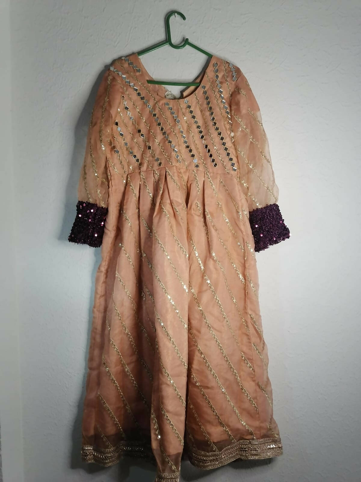 Peach Mirror Work Organza Frock | Women Frocks & Maxis | Medium | Worn Once