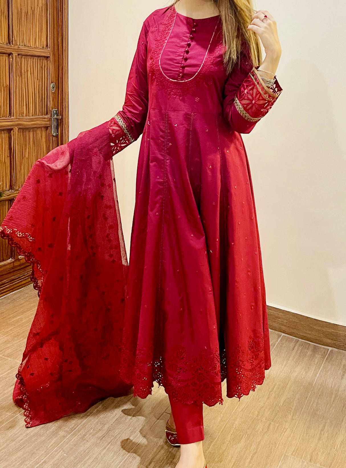 Maria B | Maroon 3pc Suit | Women Branded Formals | Small | Worn Once