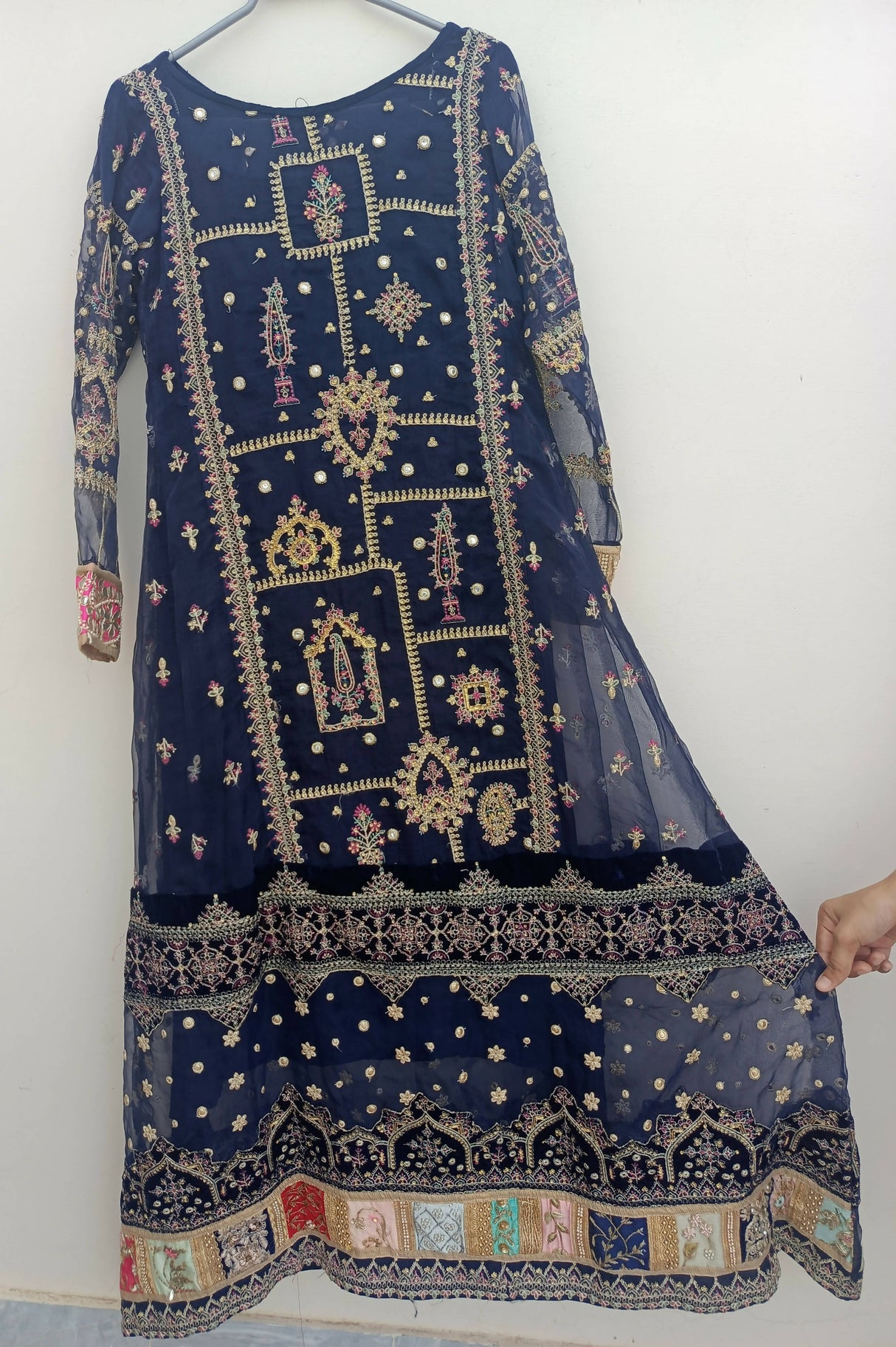 Qalamkar | Navy blue embroidered 3Pc suit | Women Branded Formals | Small | Worn Once