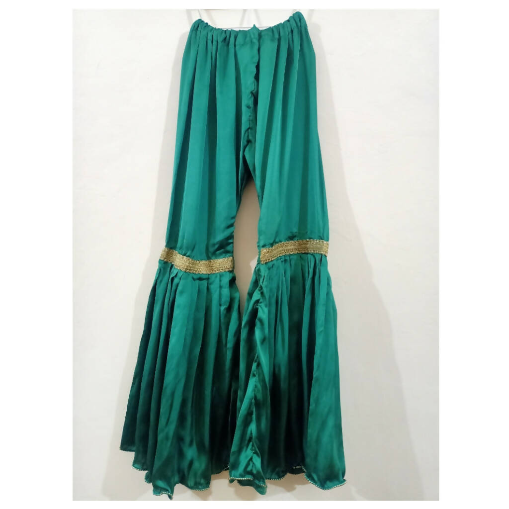 Green Net silk embroidery short frok with sharara | Women Locally Made Formals | Medium | Preloved