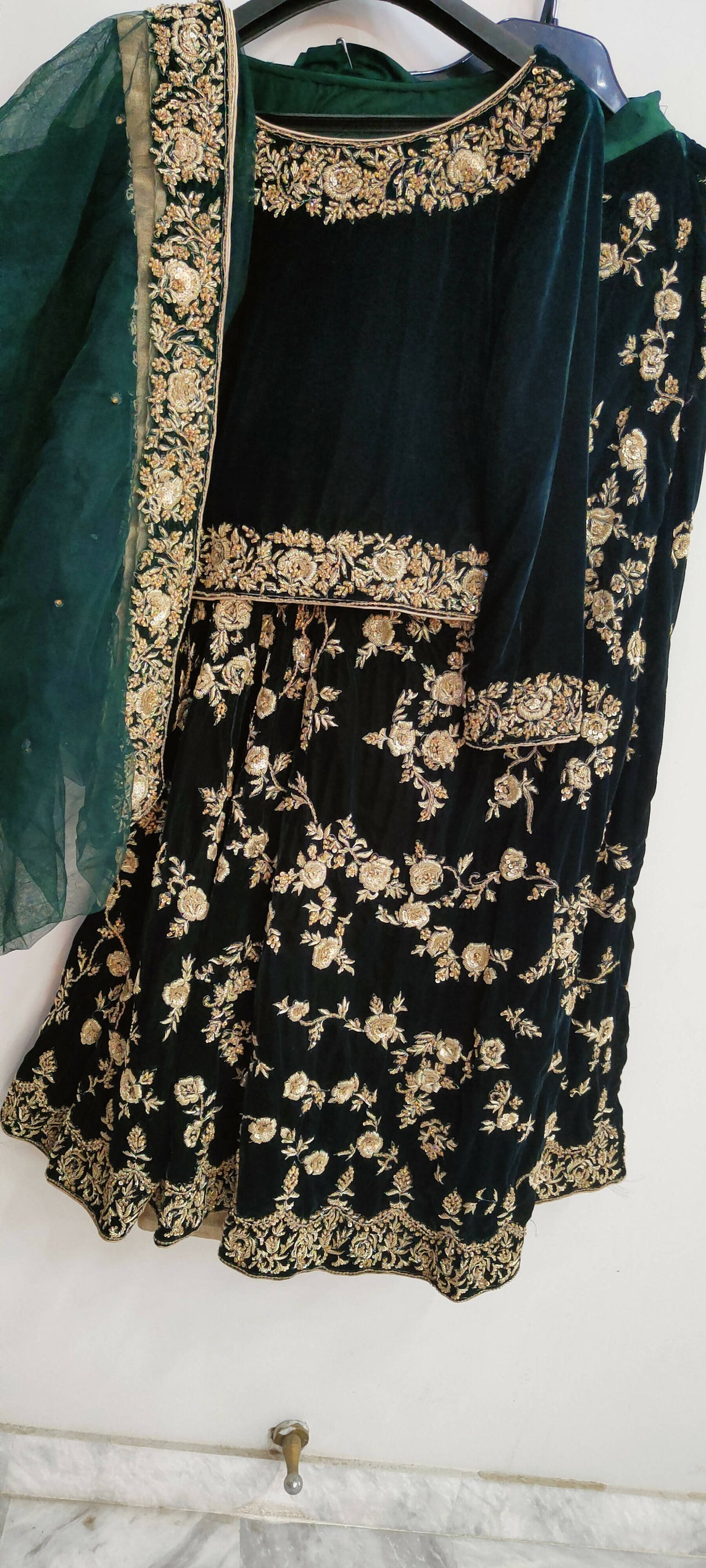 Green Velvet embroidery lehnga | Women Locally Made Formals | Medium | Worn Once