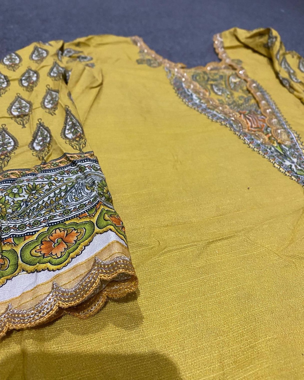 Ethnic | Mustard 3Pc Embellished suit | Women Branded Kurta | Small | Worn Once