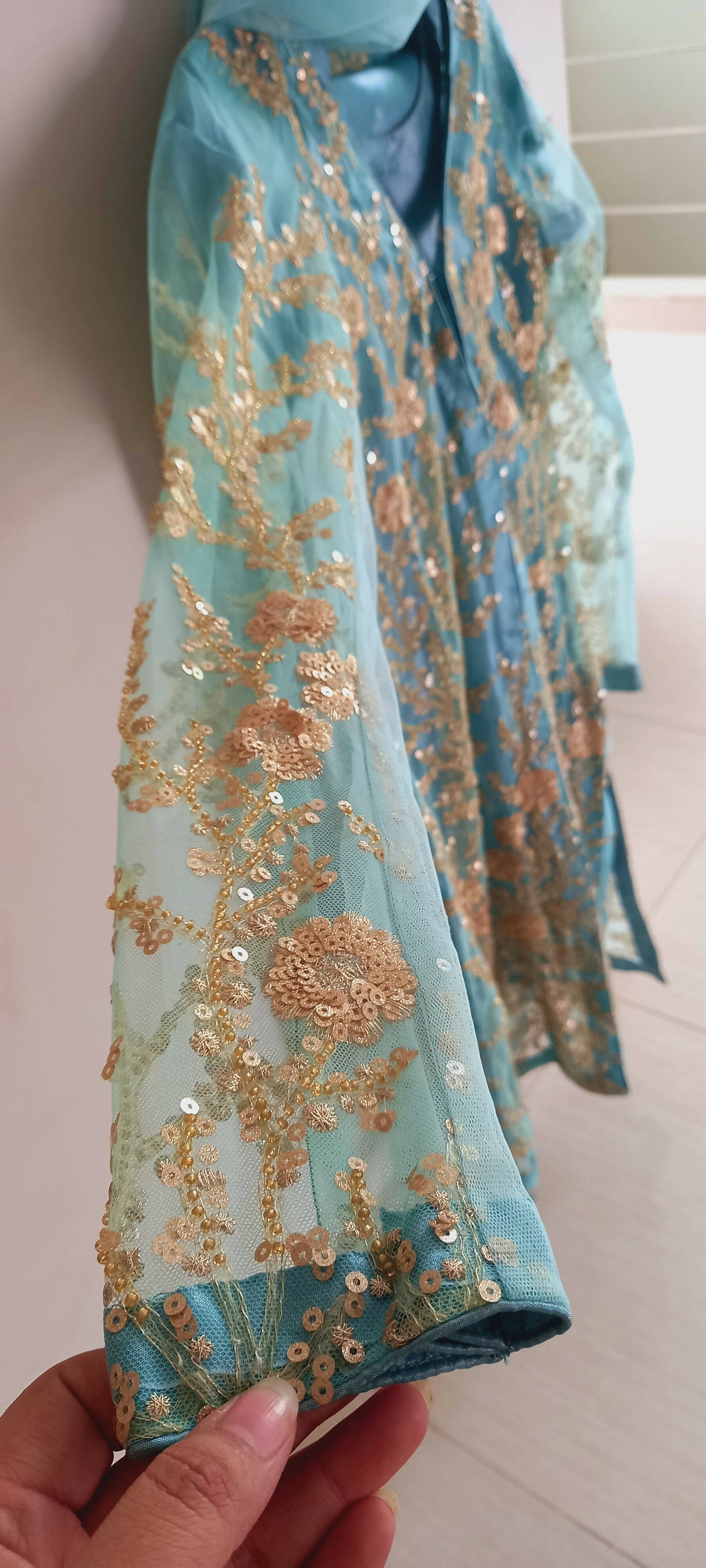 Skyblue & Gold 4 Pc Suit | Women Locally Made Formals | Medium | Worn Once