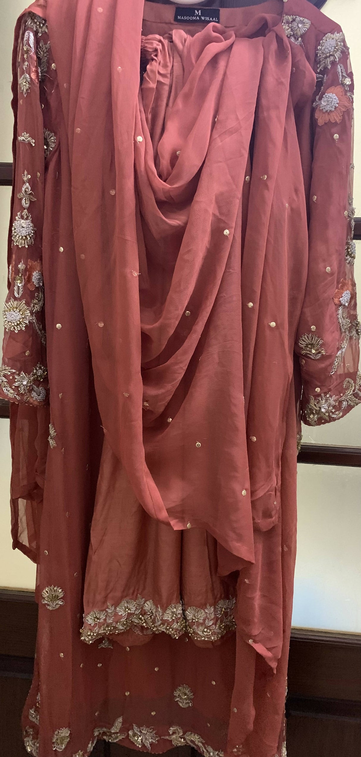 Peach fancy 3 Pc Suit | Women Locally Made Formals | Medium | Worn Once