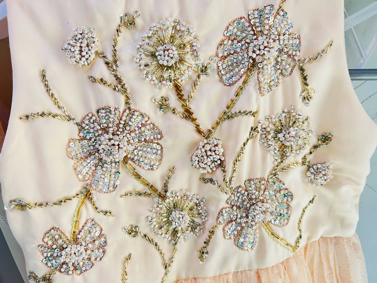 Minnie Minor | Beige Silk and Net Frock | Kids | Girls Skirts & Dresses | 18 to 24 Months |Preloved