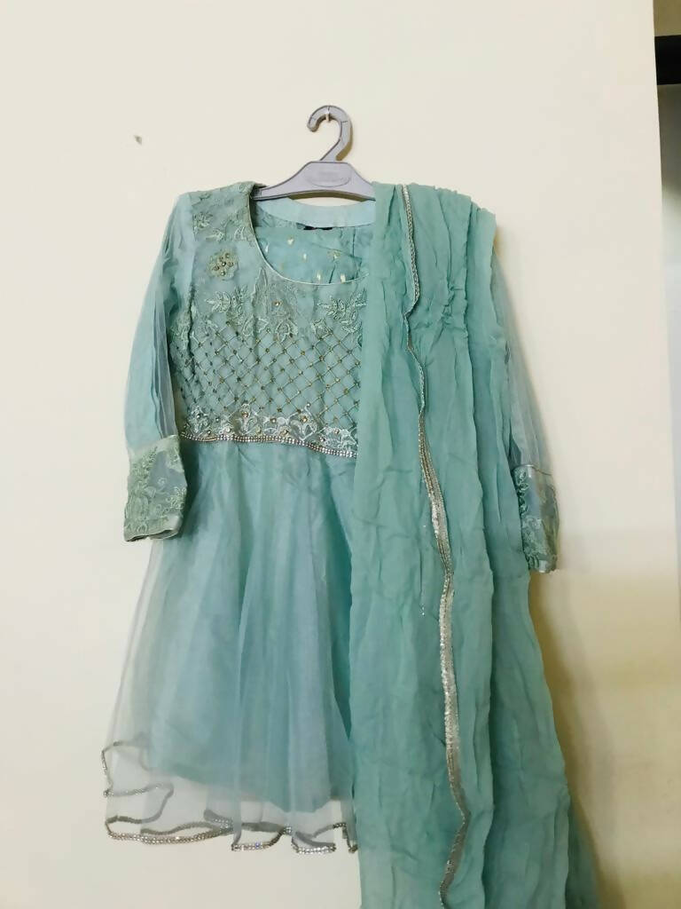 3 PC Fancy Sea Green Peplum with Gharara | Women Locally Made Formals | Medium | New