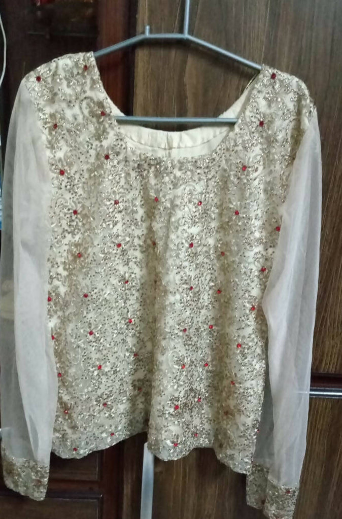 Beige Black Shirt Lehnga | Women Locally Made Formals | Large | Preloved