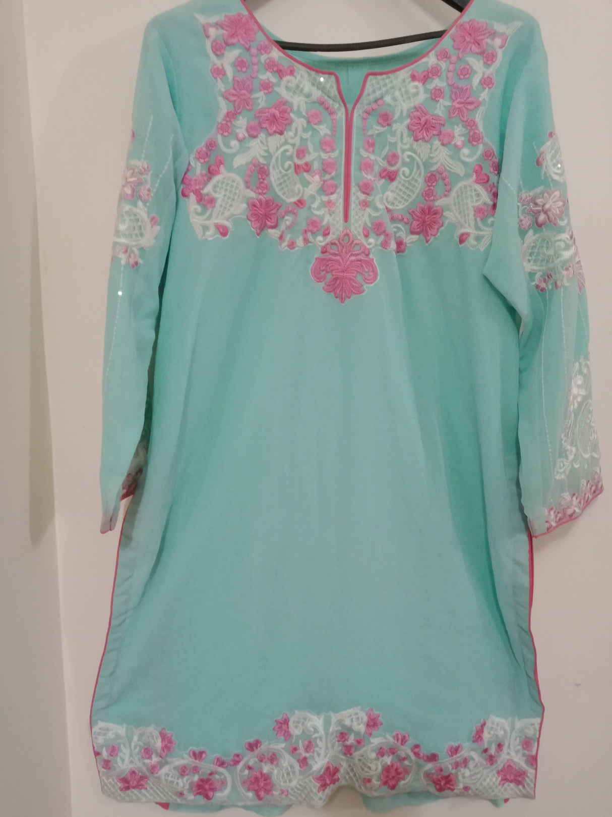 Embroidered Chiffon Light Blue Kameez Dupatta | Women Locally Made Formals | X-Large | New