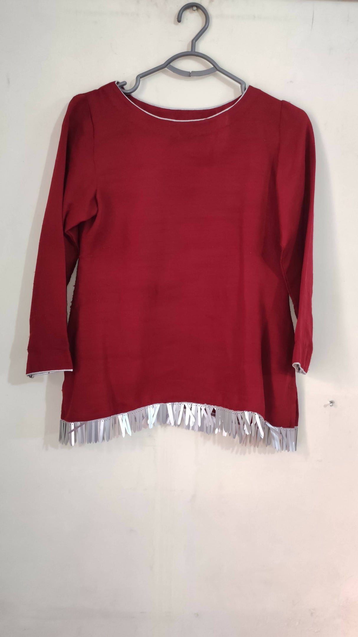 3 PC- Red Maroon Shirt with Skirt and Dupatta | Women Locally Made Formals | Small | Worn Once