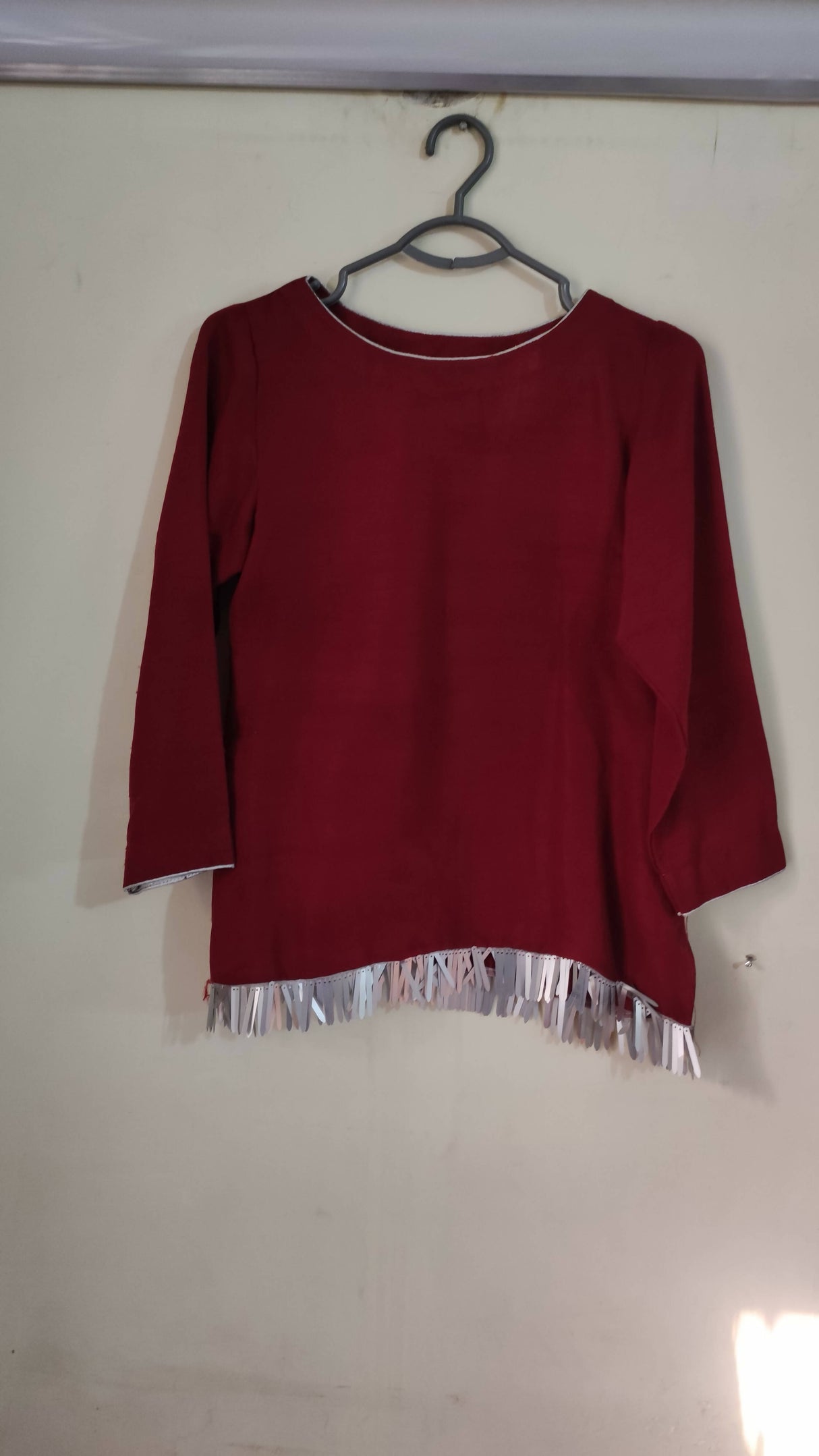 3 PC- Red Maroon Shirt with Skirt and Dupatta | Women Locally Made Formals | Small | Worn Once