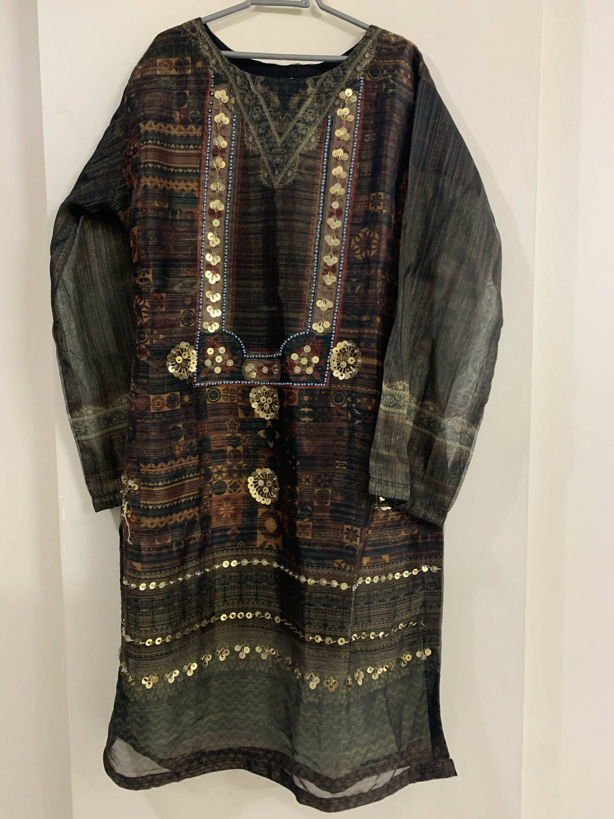 Green printed tissue kurta | Women Locally Made Kurta | Large | Worn Once