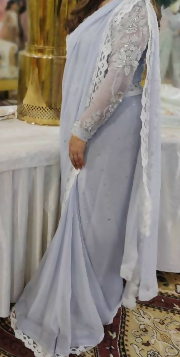 Sky Blue Crystal Pearls Sarees | Women Sarees | Women Locally Made Formals | Medium | Worn Once