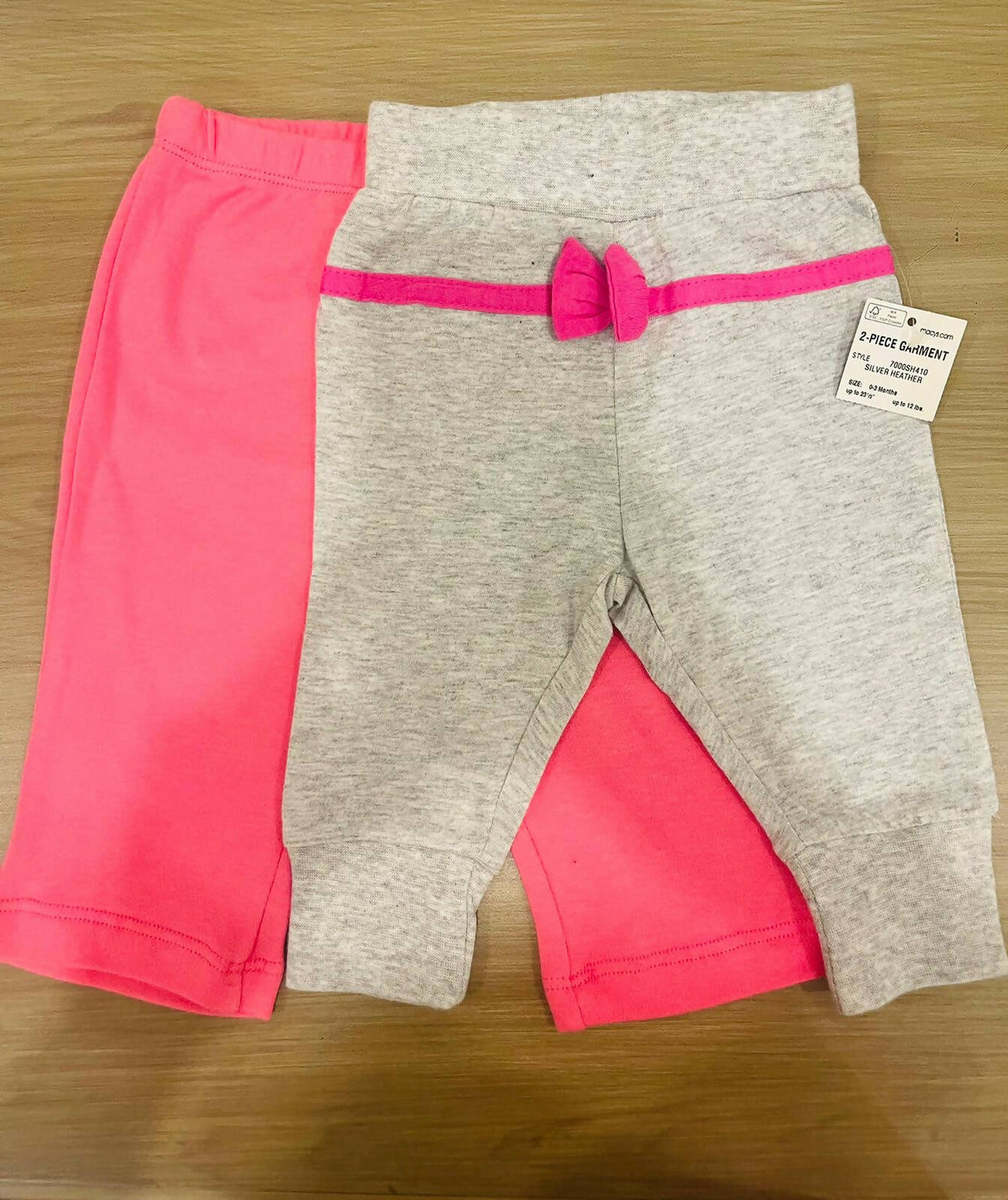 Macy's | Pink & Grey Pack of 2 Pants | Size: 0-3 months | Baby Bottoms | Brand New