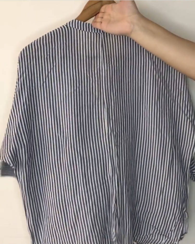 Koton | Grey Mandarin Collar Striped Baggy Shirt | Women Tops & Shirts | Small | Preloved