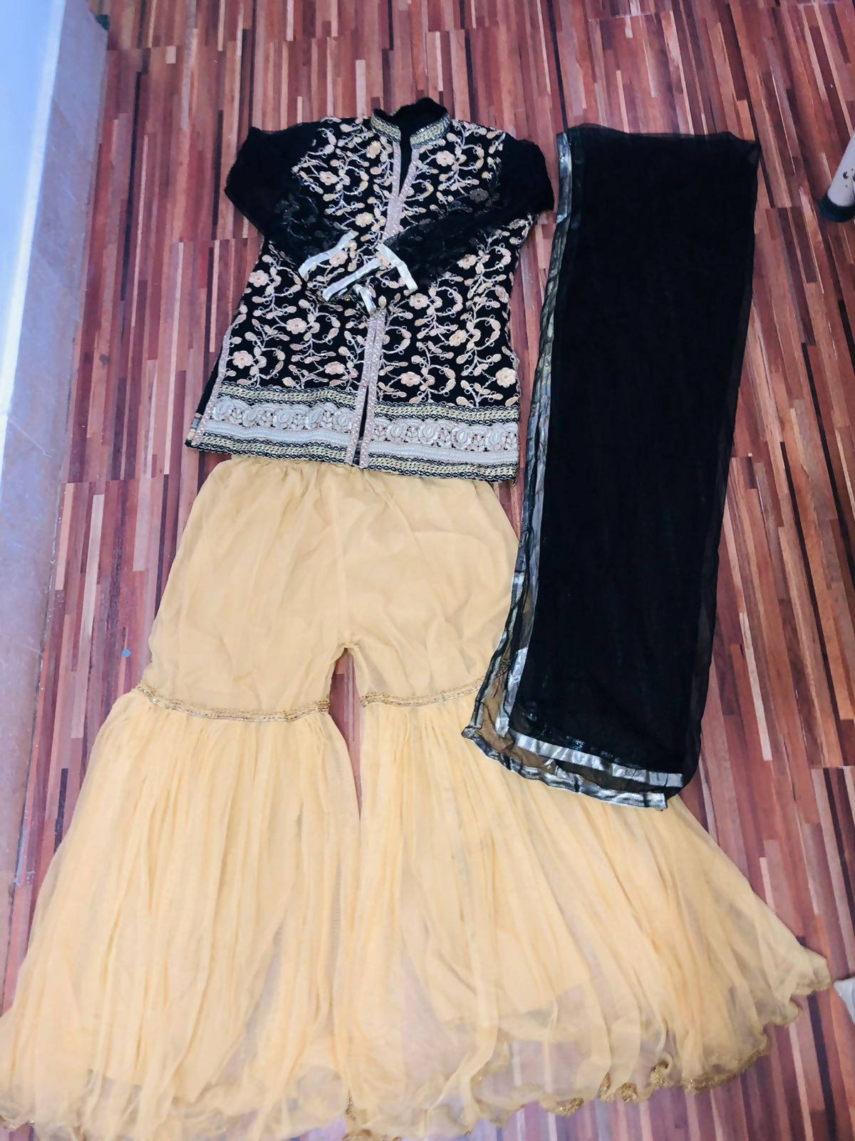 Black Beige Gharara Suit | Women Locally Made Formals | Medium | Worn Once