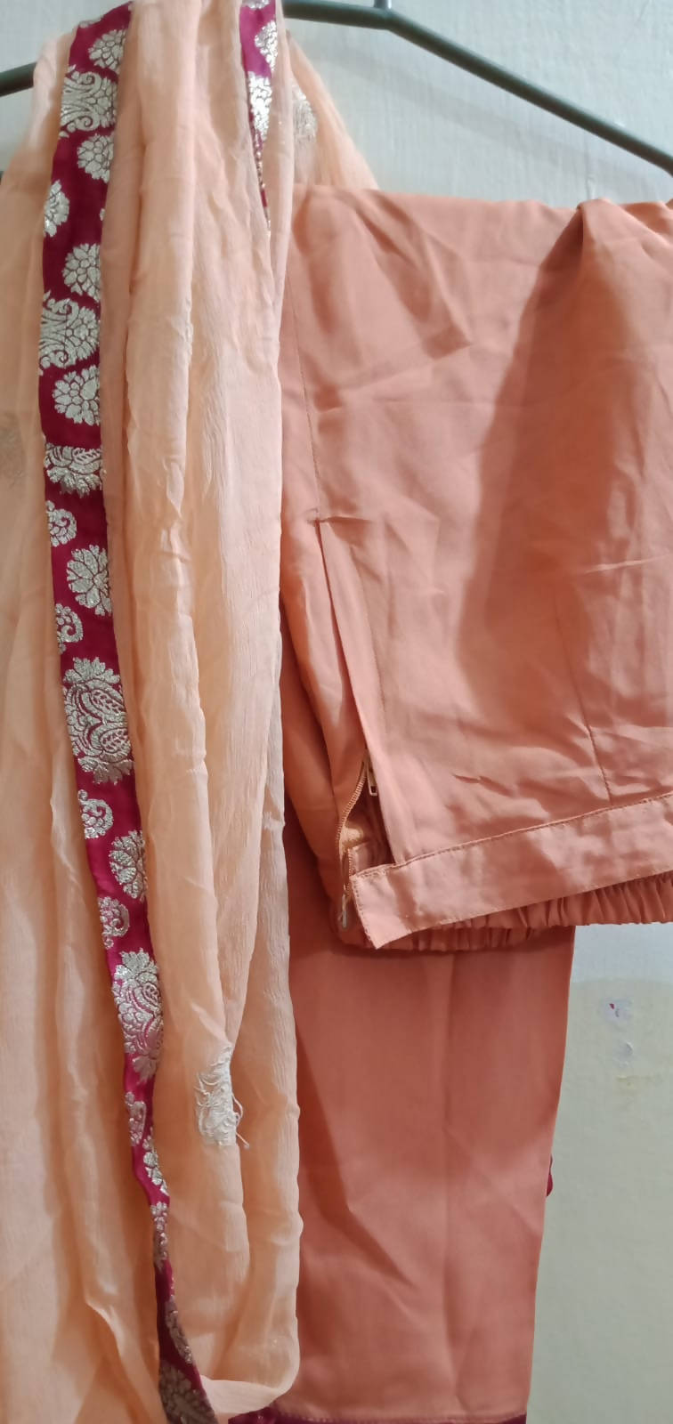 Peach Pure Chiffon Fancy Suit | Women Froks & Maxis | Small | Preloved