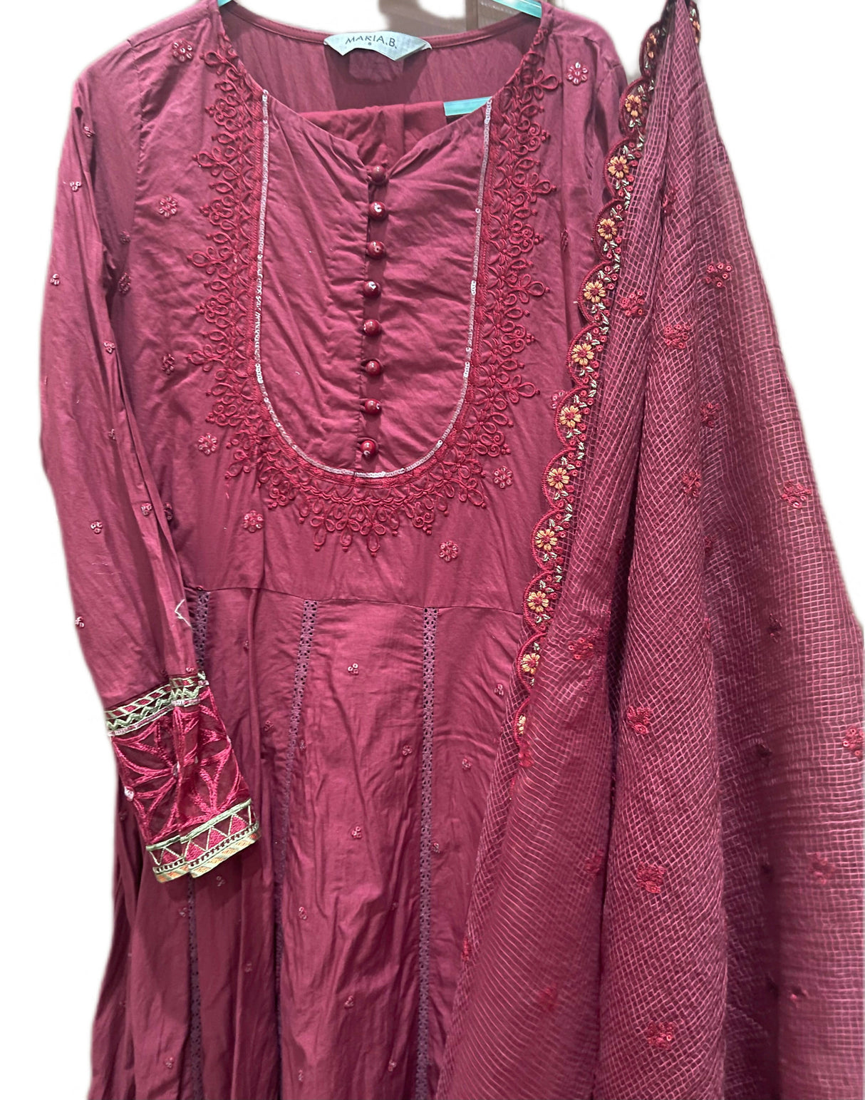 Maria B | Maroon 3pc Suit | Women Branded Formals | Small | Worn Once