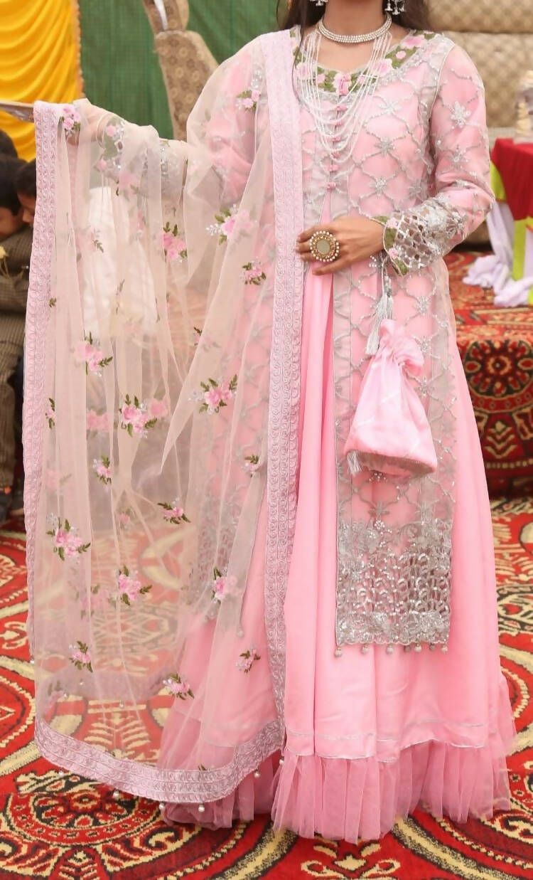 Pink Maxi with Embroidered upper | Women Frocks & Maxis | Medium | Worn Once