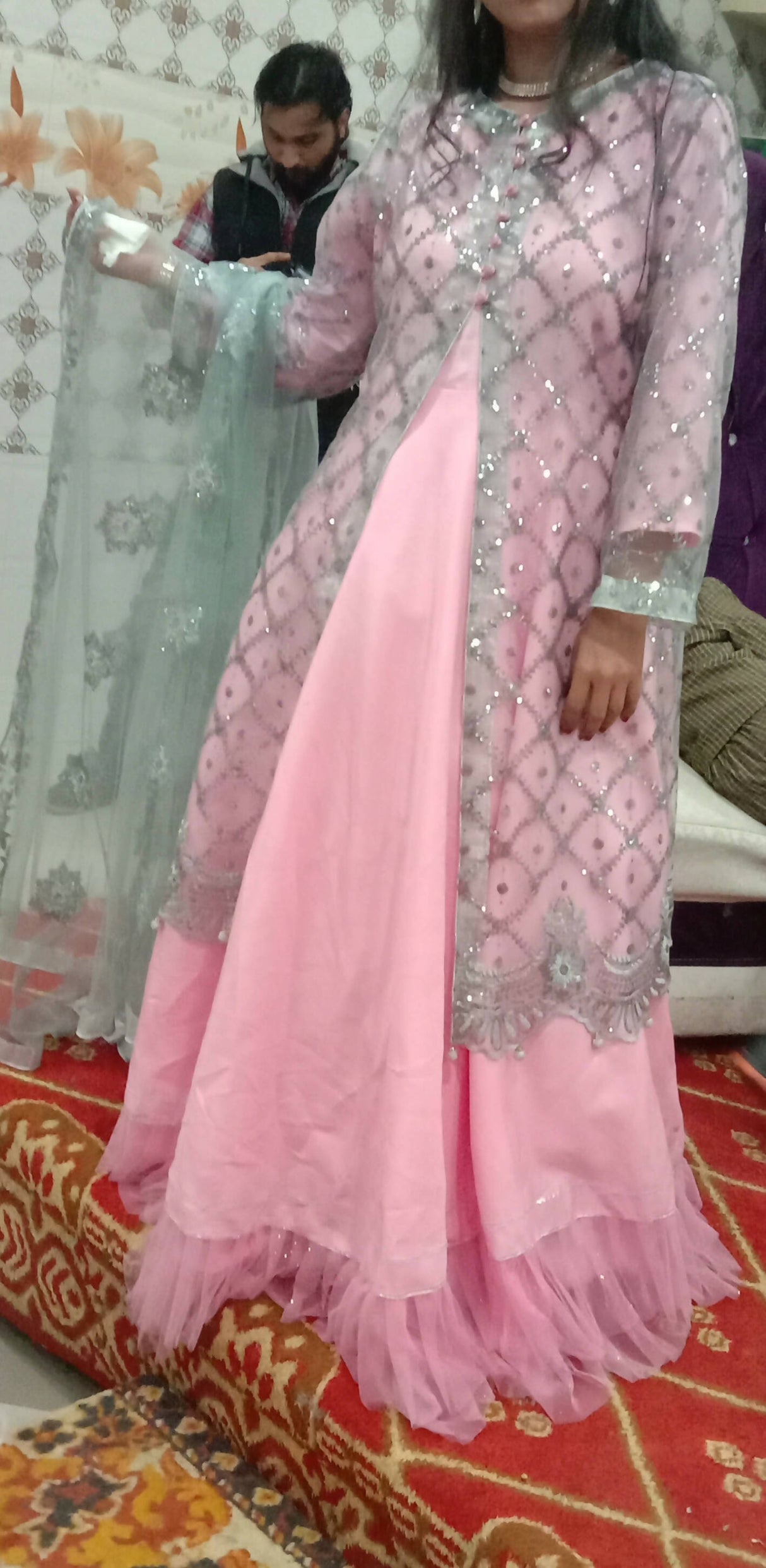 Pink Maxi with Embroidered upper | Women Frocks & Maxis | Medium | Worn Once