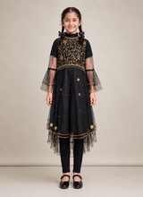 Black Maxi With Golden Embroidery | Kids | Girls Skirts & Dresses | Size: 7 to 10 Yrs | Medium | Worn Once