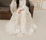 Off White Banarsi Border Silk Frock | Women Locally Made Formals | Small | Worn Once