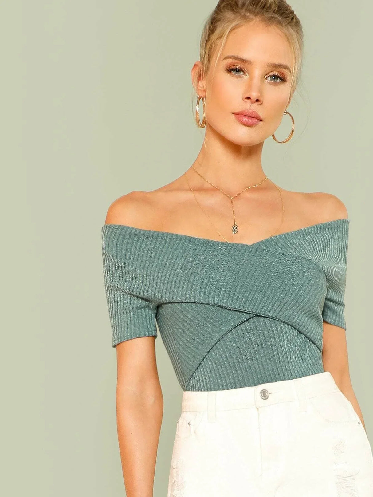 Buy SHEIN Unity Ribbed Off-the-Shoulder Crisscross Top in Pakistan