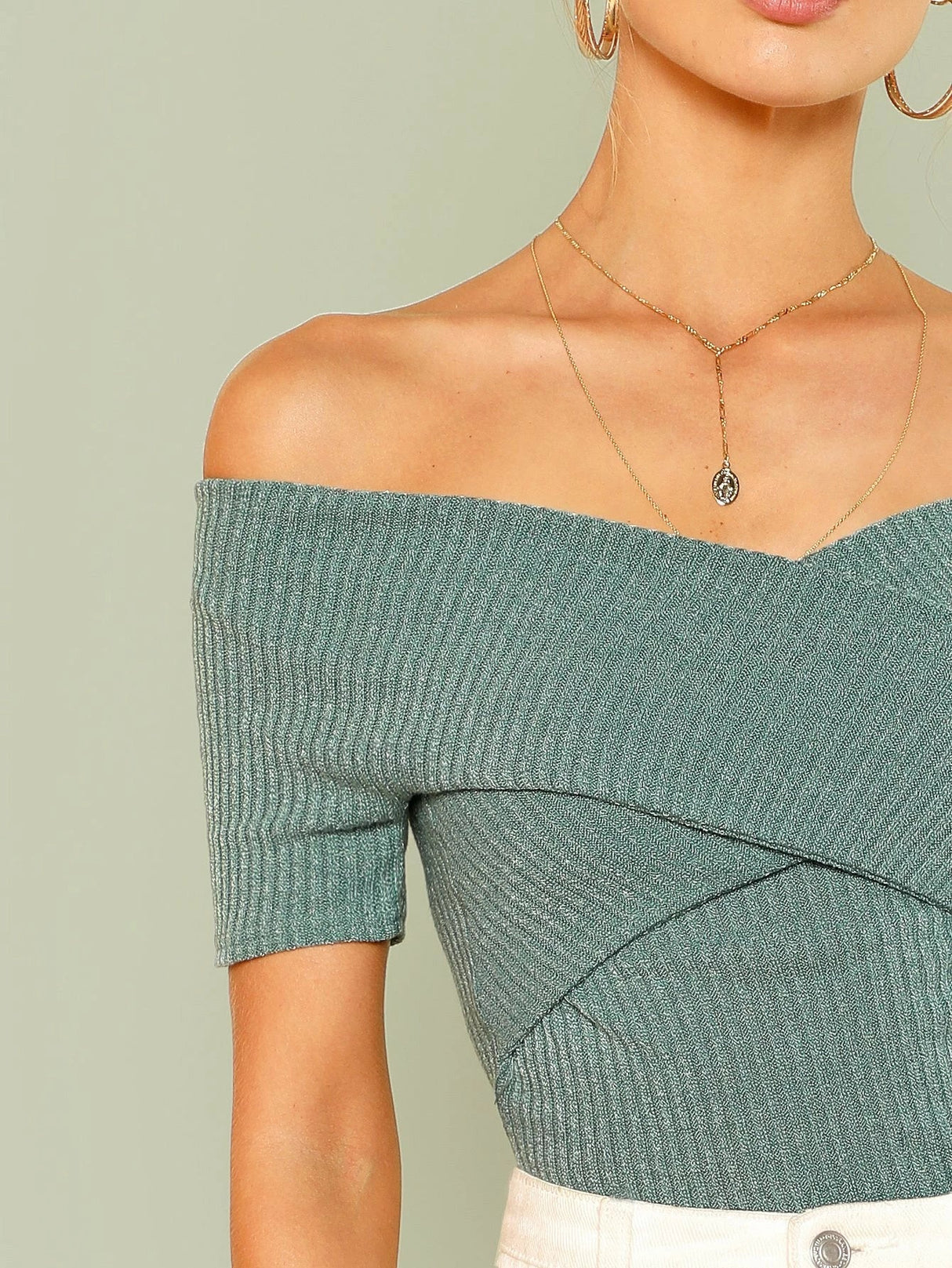 Buy Shein Unity Ribbed Off The Shoulder Crisscross Top in Pakistan