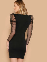Buy SHEIN Belle Mesh Gigot Sleeve Bodycon Dress in Pakistan