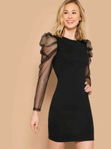 Buy SHEIN Belle Mesh Gigot Sleeve Bodycon Dress in Pakistan