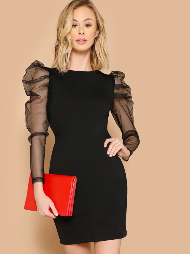 Buy SHEIN Belle Mesh Gigot Sleeve Bodycon Dress in Pakistan