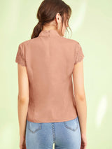 Buy SHEIN Embroidered Mesh Sleeve Keyhole Front Top in Pakistan