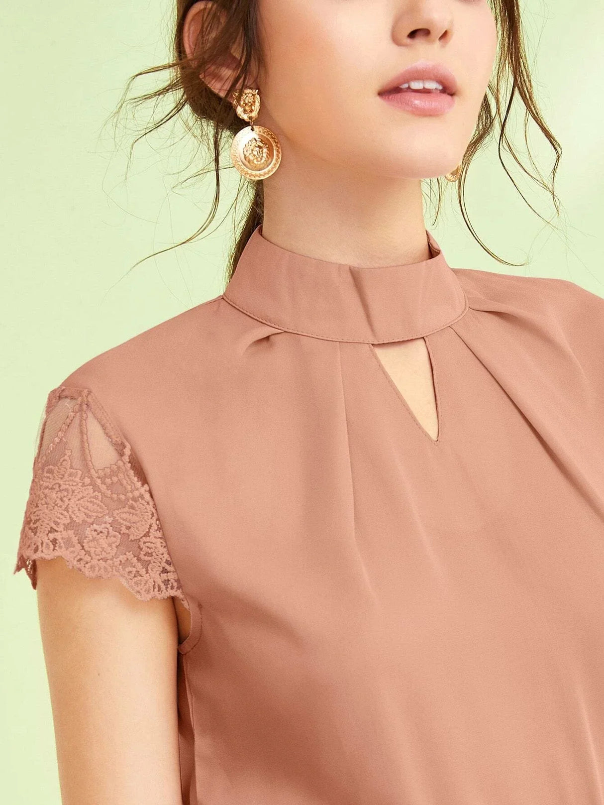Buy SHEIN Embroidered Mesh Sleeve Keyhole Front Top in Pakistan