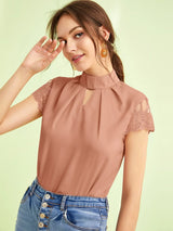 Buy SHEIN Embroidered Mesh Sleeve Keyhole Front Top in Pakistan