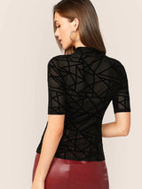 Buy SHEIN Mock Neck Mesh Overlay Geo Print Fitted Top Without Tube in Pakistan