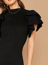 Buy SHEIN Layered Flutter Sleeve Split Back Bodycon Dress in Pakistan