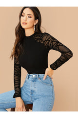 Buy SHEIN Geo Mesh Sleeve Form Fitted Bodysuit - Large Black in Pakistan